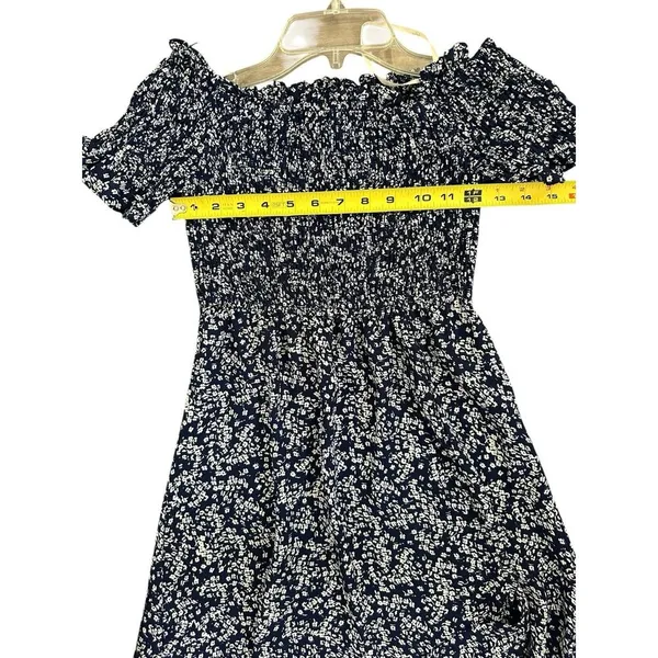 Lulus Blue White Floral Lightweight Flowy Womens Off Shoulder Maxi Dress Size Sm - Image 5