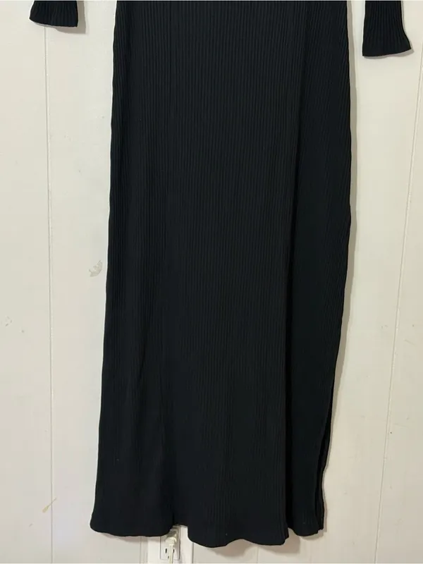 Aerie Ribbed Tie Front Maxi Dress Black Long Sleeve Knit Size S NWT - Image 4