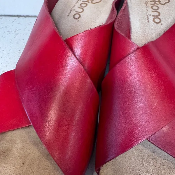 Yokono Red Leather Crisscross‎ Wedge Sandals Womens Size 9 Made in Spain - Image 4