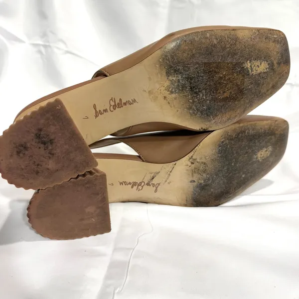 Sam Edelman Toren Slingback Tan Leather Pumps, Block Heel Size 7M - Image 6