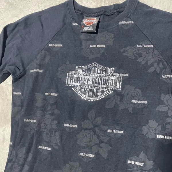 Harley Davidson L/S Graphic Tee Bedazzled Women's SZ M USA Missouri MO Villa - Image 2