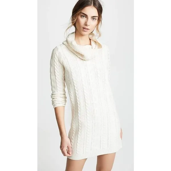 BB Dakota Alaska‎ Womens L Cable Knit Cowl Neck Sweater Dress Ivory Cream - Image 2