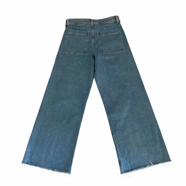 Zara Wide Leg High Rise Y2 K Raw Hem Blue Denim Fly Zip Jeans Sz 12 # 2455 - Image 5