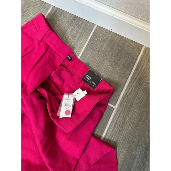 EXPRESS Wide Leg Pants Fuchsia Pink‎ High Waisted Pleated 4R - Image 3