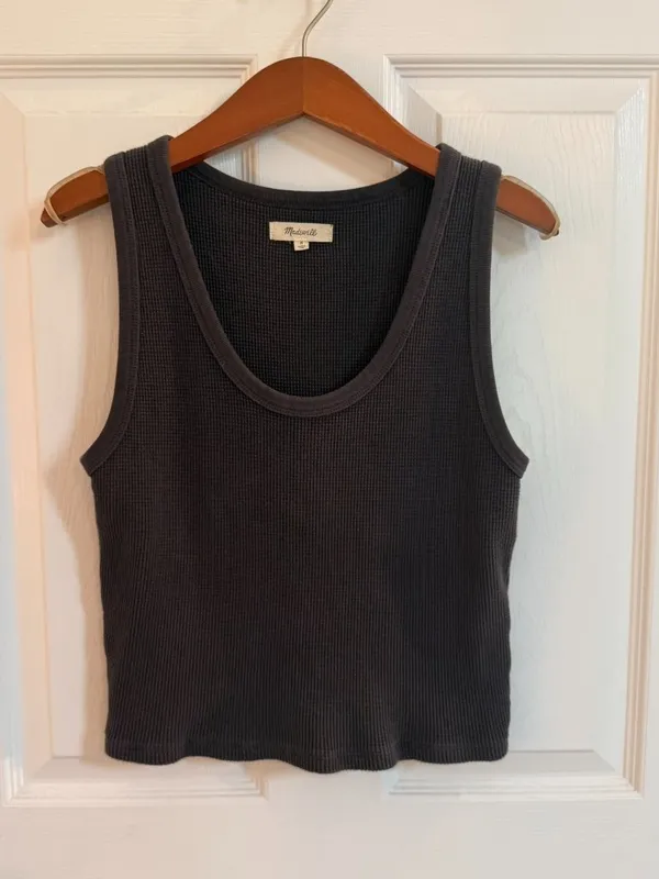 Madewell Waffle Knit Scoop Neck Crop Tank Dark Grey Medium - Image 4