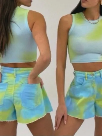 NWT Revolve | WeWoreWhat | Flare Bell Shorts Stretch Denim in Tie Dye Size 26 - Image 7