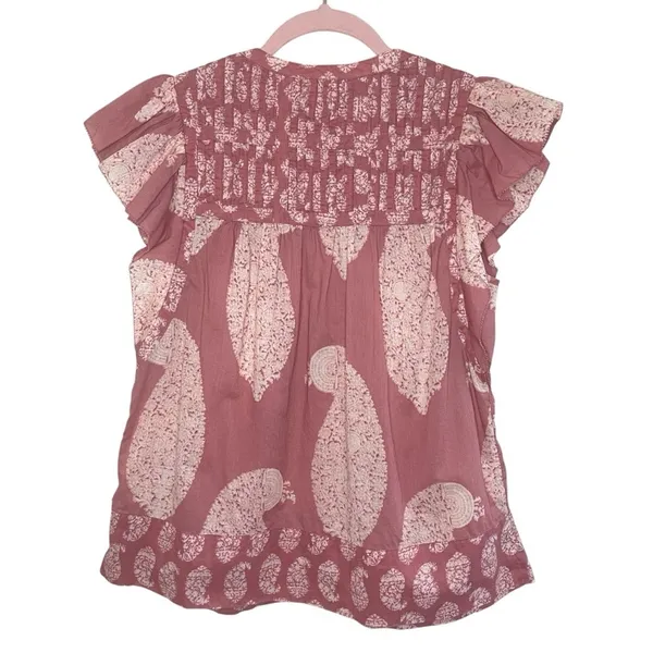 WONDERLY Dusty Rose Paisley Flutter‎ Sleeve Cotton Top, Small - Image 8