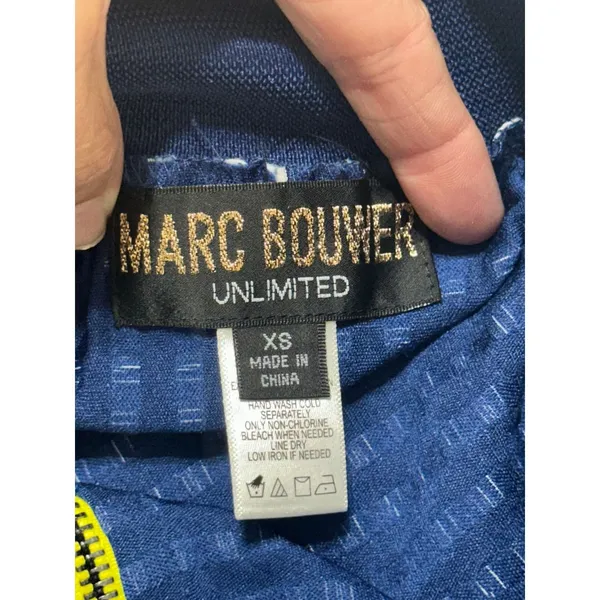 Marc Bouwer Unlimited Blue White Grid A-Line Midi Skirt Neon Yellow Zipper XS - Image 4