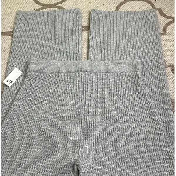 Gap CashSoft Wide Leg Ribbed Knit Pull-On Pants Light Grey Heather Medium NWT - Image 3