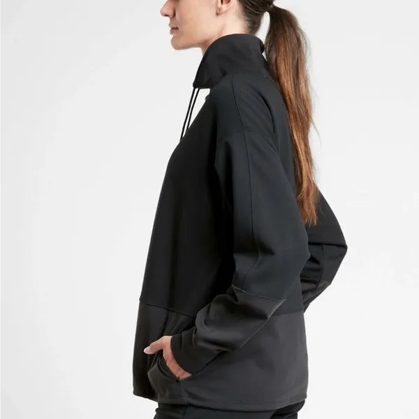 Athleta Hermosa Mock Neck Sweatshirt BLACK‎ SIZE Medium Great Shape - Image 3