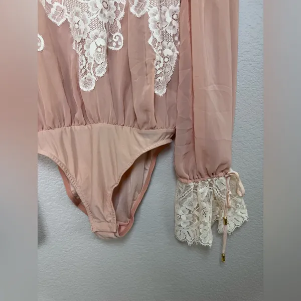 We Are HAH x Revolve Queen 4 A Day Lace Chiffon Bodysuit in Copper Rose size XS - Image 12