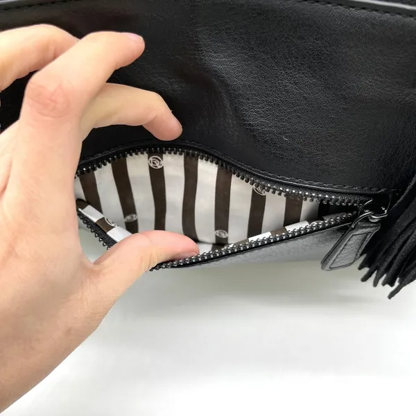 La Diva Crossbody Bag Black Suede Leather Tassel Minimalist Indie Urban‎ Edgy - Image 14