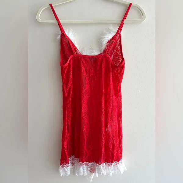 Avid Love Santa Claus Christmas Babydoll, Lace and Feather Lingerie, Medium - Image 8
