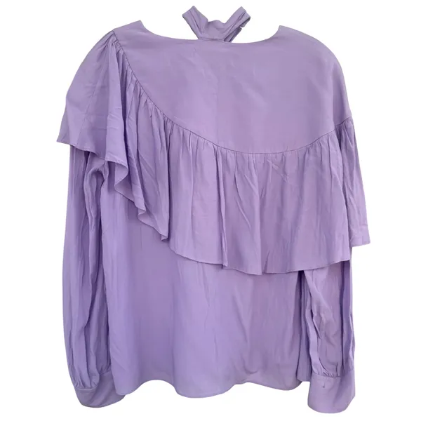 & Other Stories Lily White Lilac Purple Large (L) Ruffle Blouse Neck Bow Preppy - Image 4