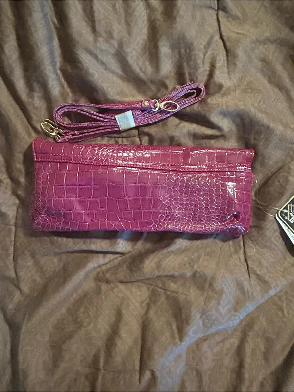 Bellini Patent Croc-Embossed Convertible Clutch in Fuchsia - Image 3