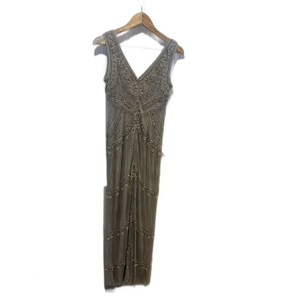 Adrianna Papell Embellished Beaded Evening Blue Dress Gown Prom Sz 4 - Image 12