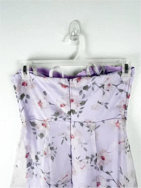 LULUS Chic Preciousness Lavender Floral Organza Strapless Maxi Dress Size Medium - Image 6