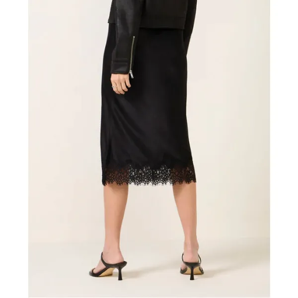 Sanctuary Evereve Satin Midi Slip Skirt with Lace Hem and Slit Black Small - Image 2