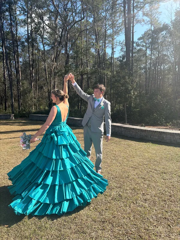 Teal Sherri Hill Ruffled Prom Dress - Image 5