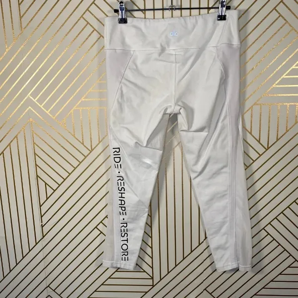 Alo Yoga Cropped Leggings Ride Reshare Restore‎ Mesh Panels White Size Medium - Image 6