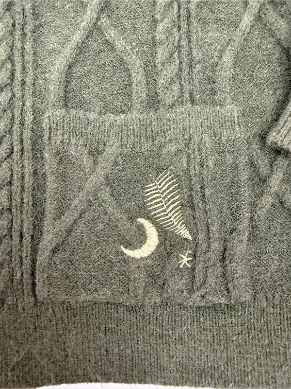 Disturbia Dianne Embroidered Cable Knit Cardigan Moon Star Fern Olive Green Knit - Image 12