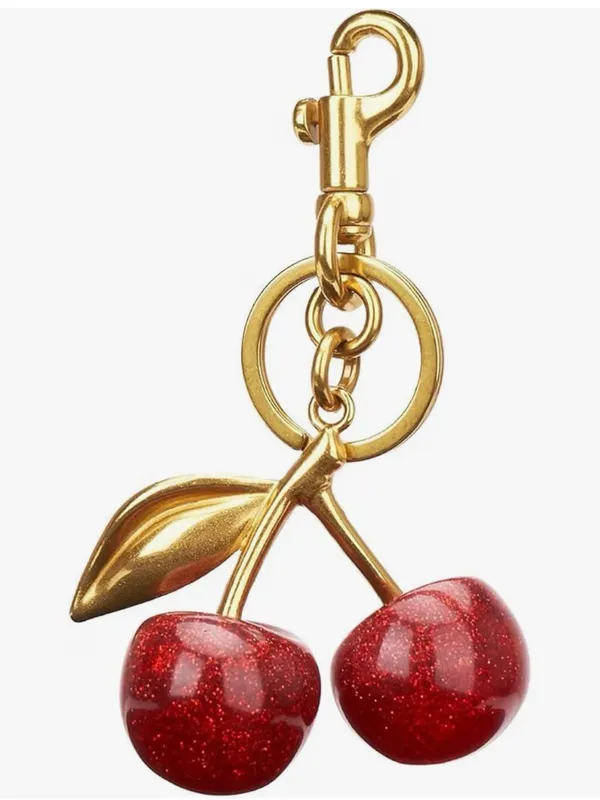 Gold Cherry Keychain Bag Charm with Red Glitter Cherries - Image 5
