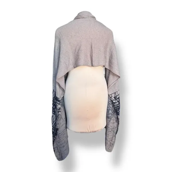 Neutral Taupe Beige Abstract Art Knit Shawl Wrap Poncho Scarf Lightweight‎ Layer - Image 4