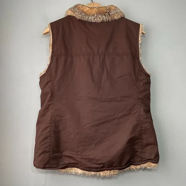 Y2K Gap Reversible Vest Chocolate Brown Faux Fur Womens Size Medium Gilet Boho - Image 2