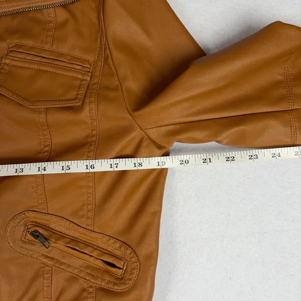 Zenana Outfitters Vegan Leather Moto Bomber Jacket Women’s L Tan Biker Y2K Chic - Image 7