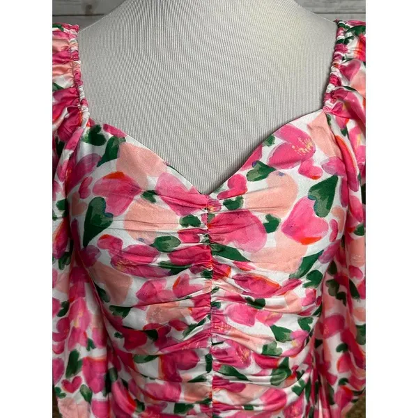 MOTF pink/multicolored heart floral sweetheart neckline maxi dress Size Large - Image 3