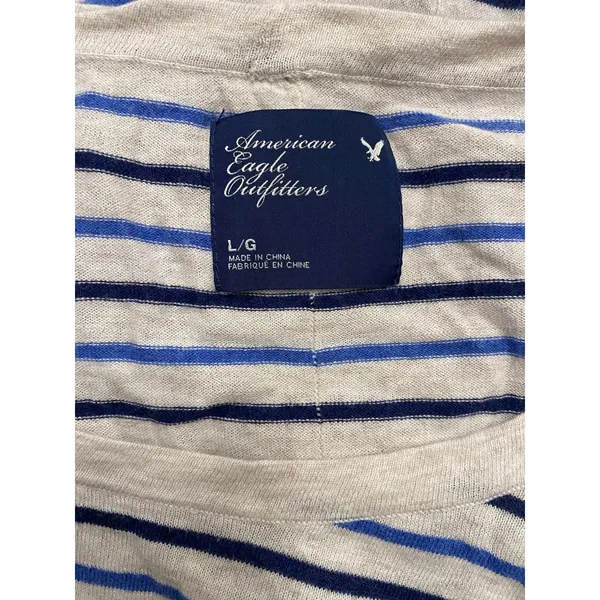 Vintage 2009 American Eagle Blue Stripe Boat Neck Sweater Top L - Image 4