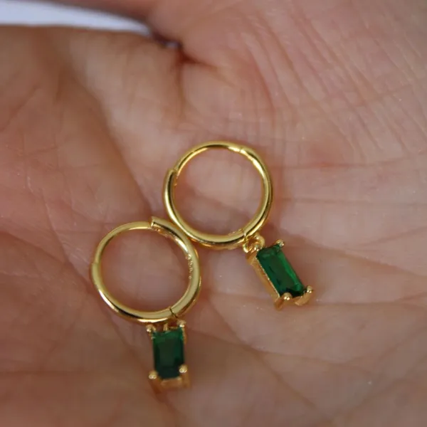 MALIBU Sunday Emerald Huggie Earrings 18K Gold Plated Dainty Hoops Non Tarnish - Image 2