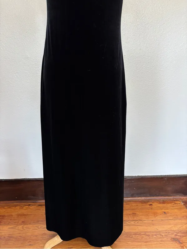 Rhapsody Vintage 90s Classic Black Velvet Sleeveless Maxi Dress - Image 4
