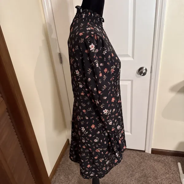 Caara Edita Black Floral Long Sleeve Sheath Dress Size Large Boho Beach Cowgirl - Image 6