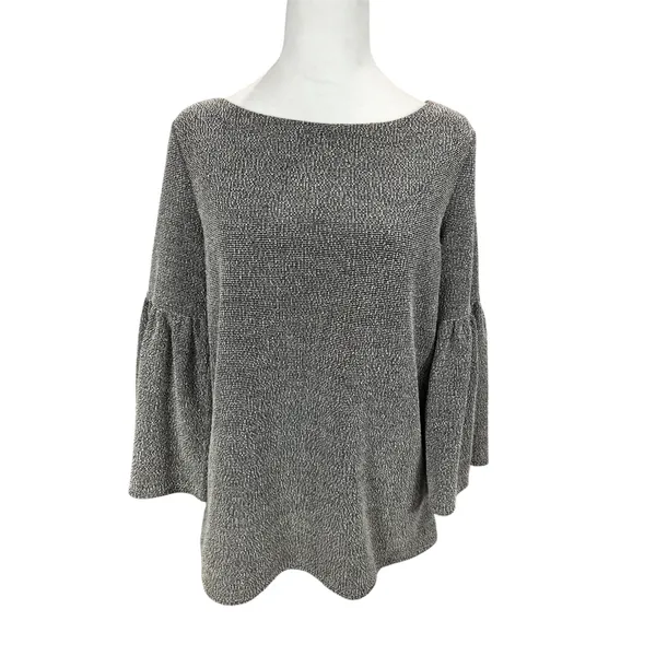 Banana Republic Bell Sleeve Blouse Medium Gray Crew Neck Pullover Casual‎ - Image 3