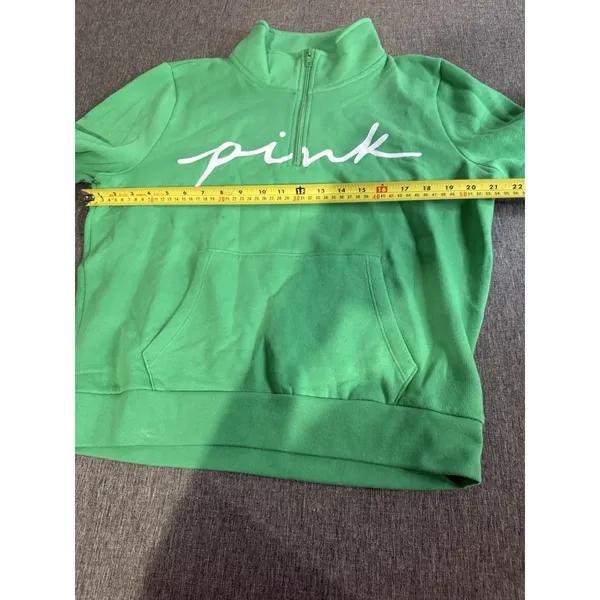 Pink Victorias Secret NWT Logo Green Quarter Zip Sweatshirt Sz L - Image 8
