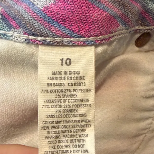American Eagle- Pink Blue White Aztec Style Raw Hem Stretch Jean Shorts- Size 10 - Image 3