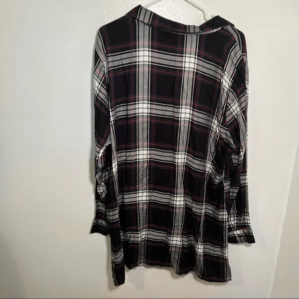 Alexander Jordan Womens Plus‎ Sz 1X Half Button Plaid Shirt Black Green Long Slv - Image 7