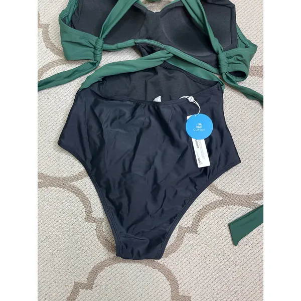 NWT Cupshe Colorblock Cutout One-Piece Black and Green Swimsuit, SIZE Small - Image 13