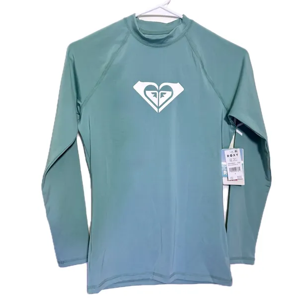NWT Roxy UPF 50+ Long Sleeve Compression Rash Guard Swim Shirt Aqua Bliss Small - Image 5