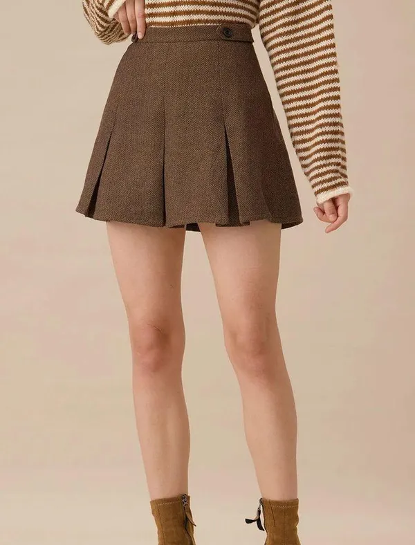 RIHOAS Brown Striped Pleated Mini Skirt Size M - Image 3