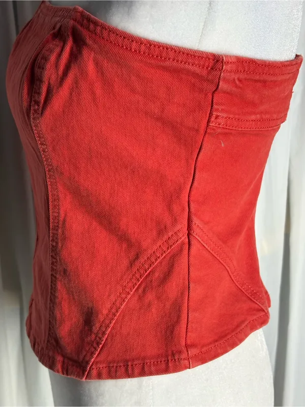 Universal Threads New Red Strapless Corset Denim Tube Top Size 4 - Image 4