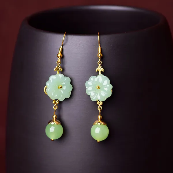 18K Gold Plated Green Agate Flower Dangle Drop Earrings for Women,Flower Earring - Image 3
