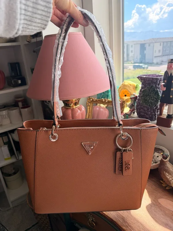 Guess Bag Noelle Medium Laptop Office Tote Bag Light Cognac Brown Work Bag - Image 4