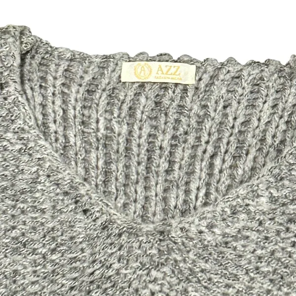 AZZ Fashion Wear Gray Marl Chunky Knit V-Neck Sweater Women Size L Popcorn Knit - Image 5