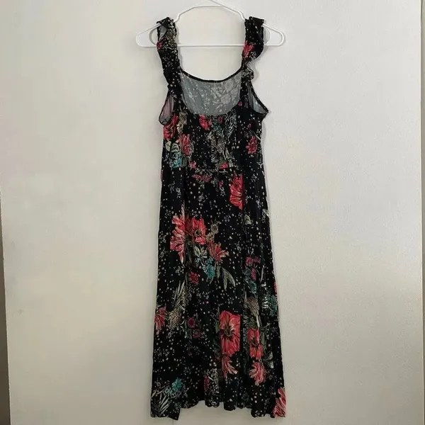 Maurices 24/7 Floral Midi Dress Medium Black Ruffle Strap Boho Cottagecore - Image 3