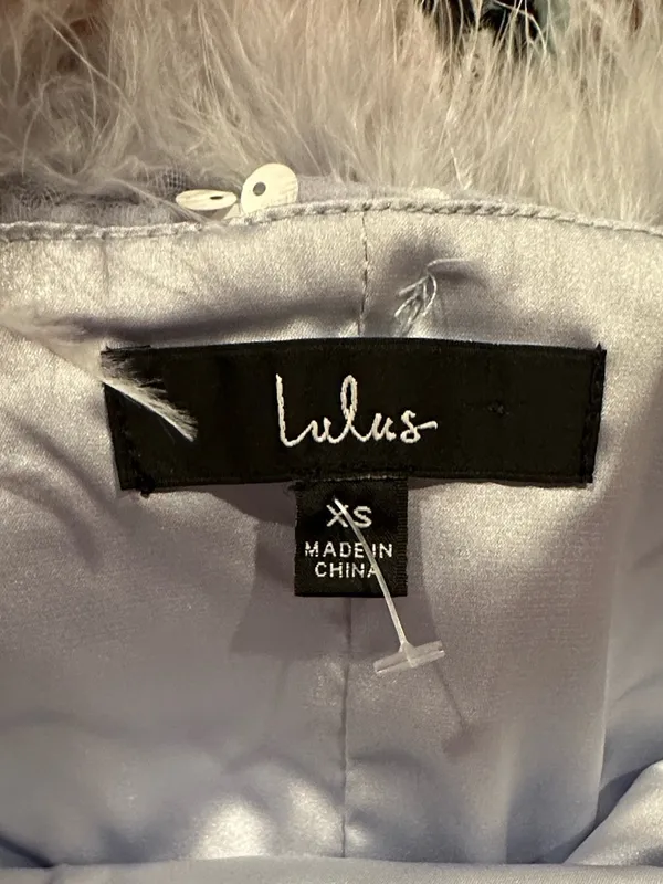 Lulu's Sparkly Aura Light Blue Textured Sequin Feather Mini Dress XS - Image 8
