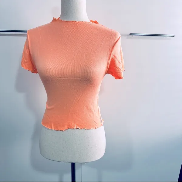 FP Movement Madeline Funnel Baby Tee XS Peach Ribbed Lettuce Hem Top - Image 5