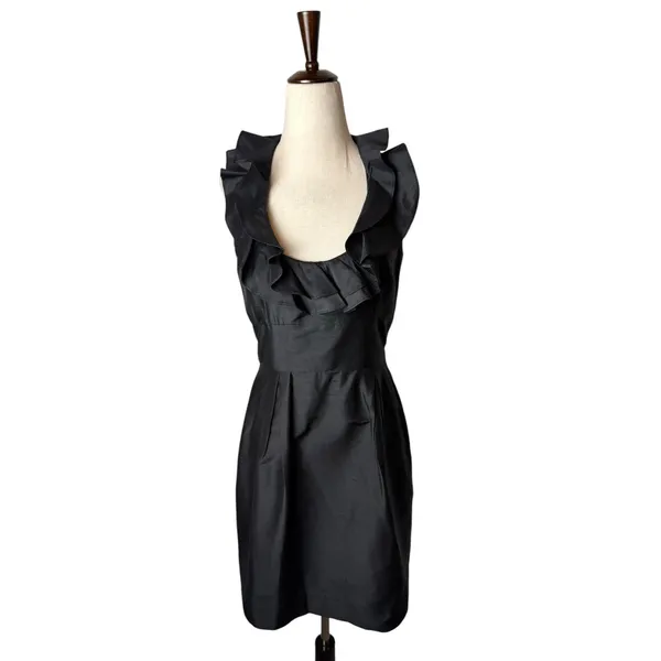 Lynn Lugo Silk Ruffle Neck Cocktail Dress Women 4 Black‎ Gothic LBD Cocktail - Image 3