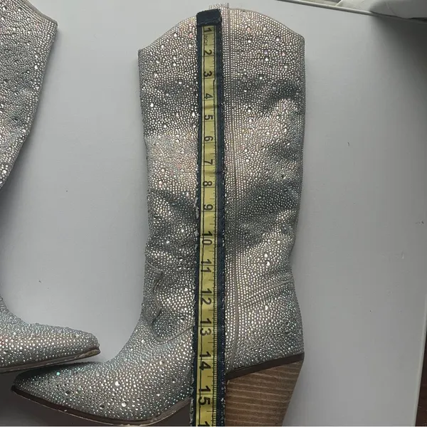 Boutique Silver Crystals Bling Rhinestone Western Cowboy Boots Size 5 6 - Image 8